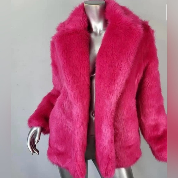 New Michael Kors hot pink faux fur coat sz Med